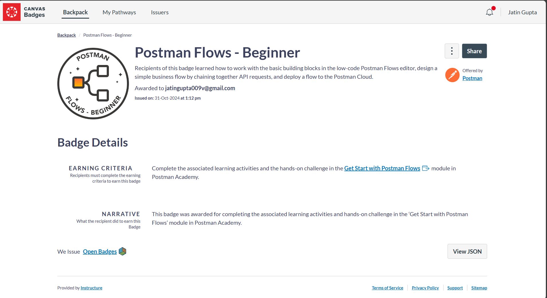 Postman Flows - Beginner badge